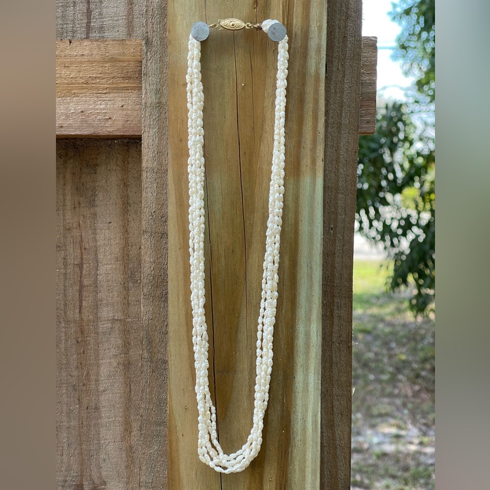 Six-Strand Rice Pearl Necklace with 14K Yellow Gold Lobster Clasp 19"